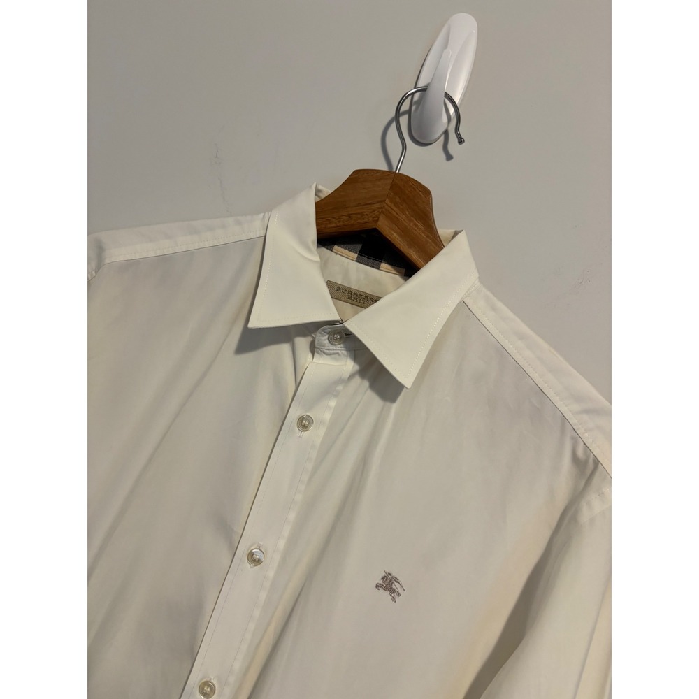Burberry Brit Mens Cream Nova Check Trim Button Down Shirt Size M Off White - Picture 3 of 10